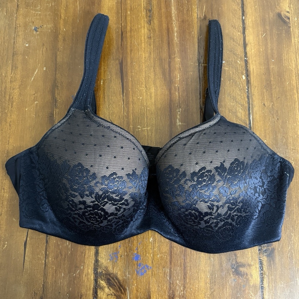 Soma Bra 36D Black Stunning Support Balconet Underwire Sheer Floral Lace Overlay